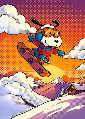 Snoopy Snowboarding Pop Art