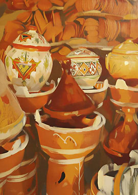 Moroccan Pottery Still Life Painting