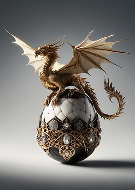 Golden Dragon Perched on Jeweled Egg