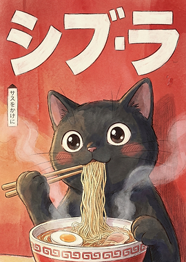 Cat Eating Ramen Japanese
