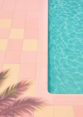 Summer Pastel Poolside with Palm Shadow