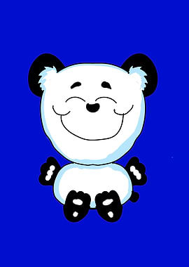 Cute Cartoon Panda on Blue Background