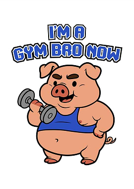 Gym Bro Pig Cartoon
