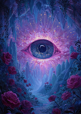 Surreal Eye in Rose Garden Painting