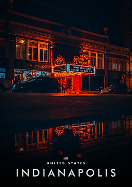 Indianapolis Theater at Night Reflection