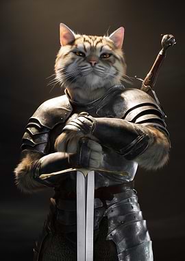 Cat Knight with Sword and Armor