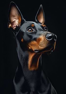 Doberman Pinscher Portrait on Black Background