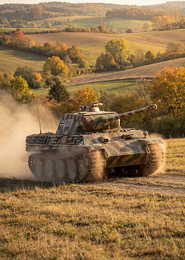 Camouflaged Tank in a Field