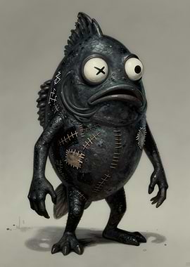 Anthropomorphic Fish Creature with Patches