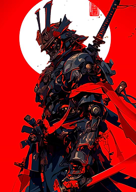 Samurai Warrior in Red and Black