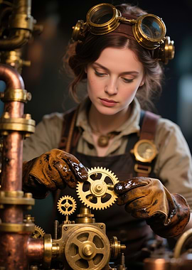 Steampunk Mechanic with Gears and Goggles