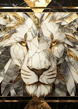 Marble and Gold Lion Head Art