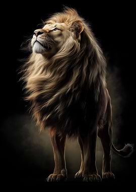 Majestic Lion Portrait on Black Background