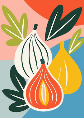 Colorful Fig and Leaf Still Life