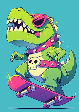 Cartoon Dinosaur on Skateboard