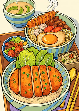 Japanese Food Still Life Illustration