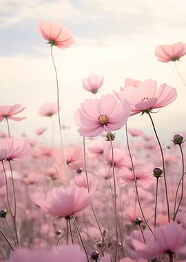 Pink Cosmos Flower Field