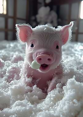 Cute Piglet in White Fluff