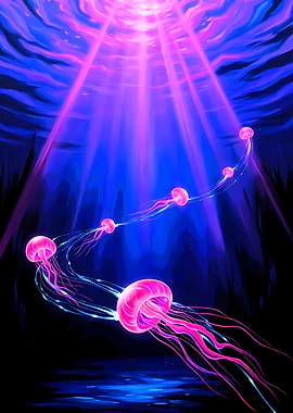 Jellyfish in Deep Blue Sea
