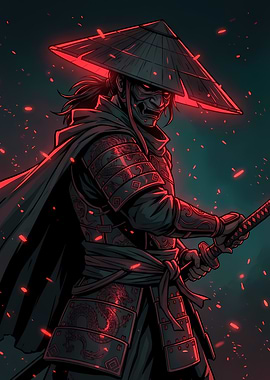 Red Samurai Warrior with Katana
