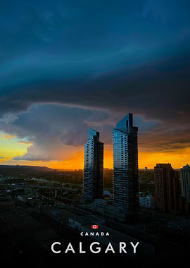 Calgary cityscape at sunset