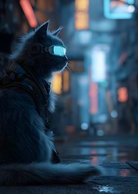Cyberpunk Cat with Futuristic Goggles