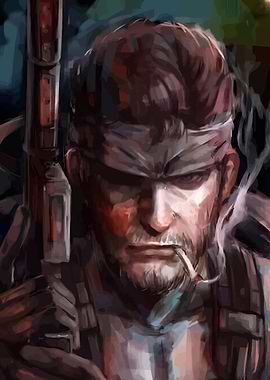 Solid Snake Portrait with Rifle and Cigar