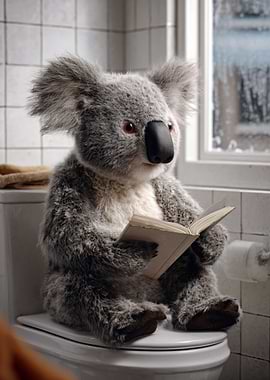 Koala Reading on Toilet