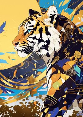 Abstract Tiger Art with Geometric Patterns