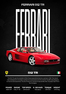 Ferrari 512 TR Red Car Poster