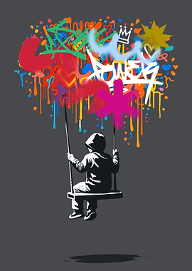 Boy on Swing with Graffiti Dreams