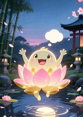 Cute Character in Lotus Flower Pond