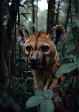 Hyena Portrait in Lush Greenery