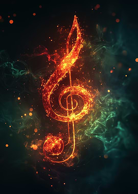 Fiery Treble Clef Music Art