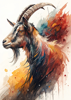 Watercolor Goat Portrait