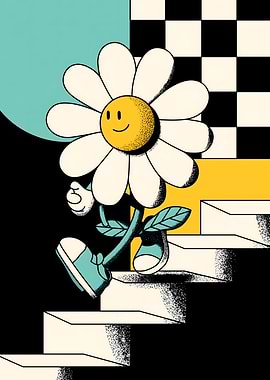 Cartoon Daisy Walking Down Stairs