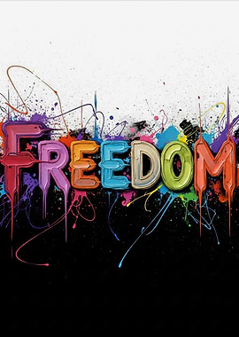 Colorful Freedom Text with Paint Splatters