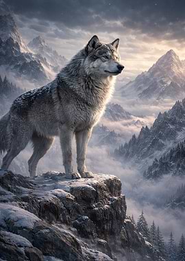 Wolf on Mountain Peak
