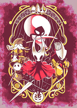 Hollow Knight characters in ornate frame