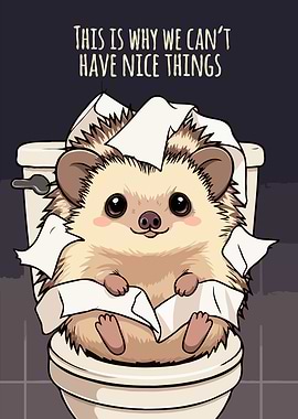 Hedgehog in Toilet with Toilet Paper