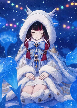 Anime Girl in Winter Hooded Cloak