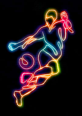 Neon Soccer Player Kicking Ball