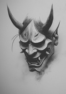 Detailed Oni Mask Drawing