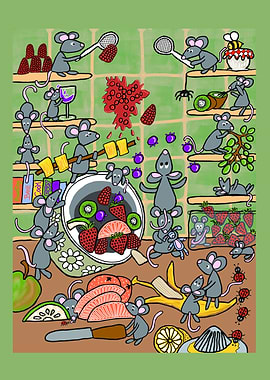 Mice Making Fruit Salad Illustration