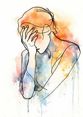Watercolor Portrait of a Woman in Distress