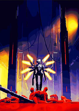 Cybernetic Angel in a Futuristic Setting