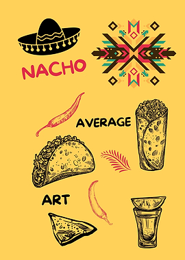 Mexican Food Art on Yellow Background