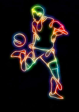 Neon Soccer Player Silhouette