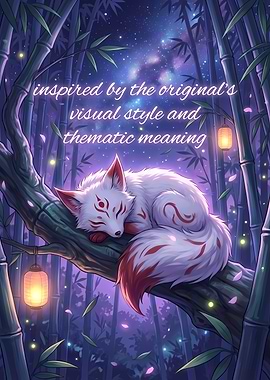 Sleeping Fox in Bamboo Forest Illustration