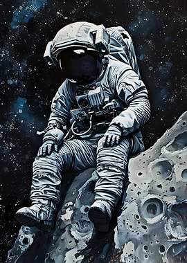Astronaut Sitting on Moon in Space